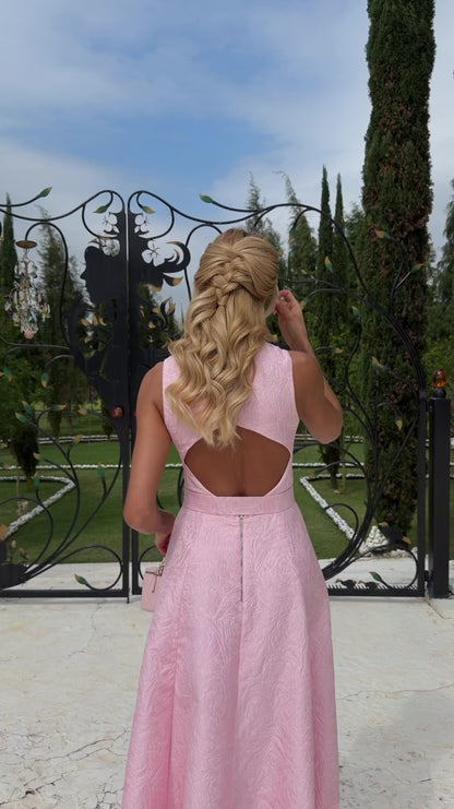 Vestido Melissa Midi Rosa Candy em Jacquard