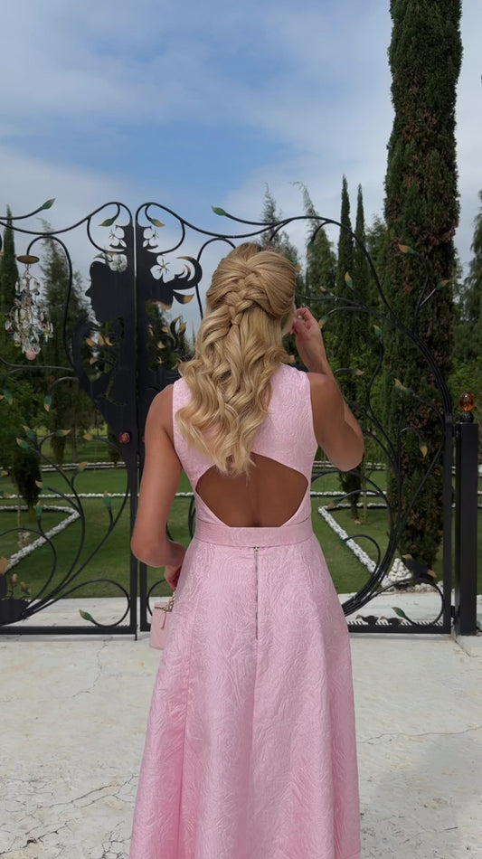 Vestido Melissa Midi Rosa Candy em Jacquard