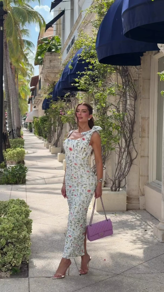 Vestido Giardino Midi Floral Drapeado