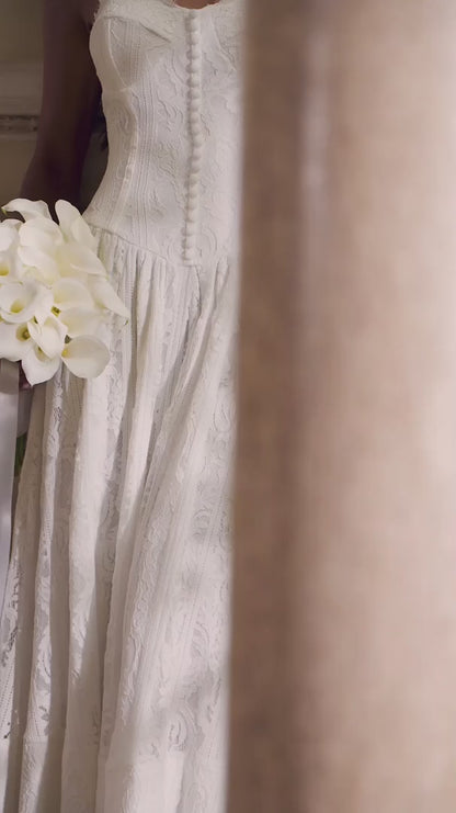 Vestido Midi de Renda Off White Éloise