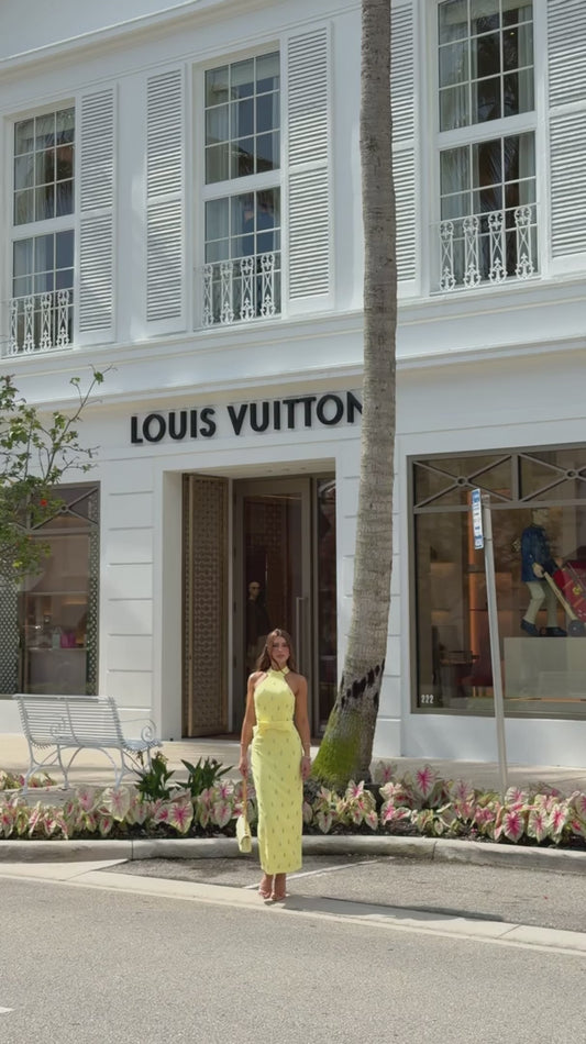 Vestido Midi Gola Halter Amarelo Manteiga Limoncello