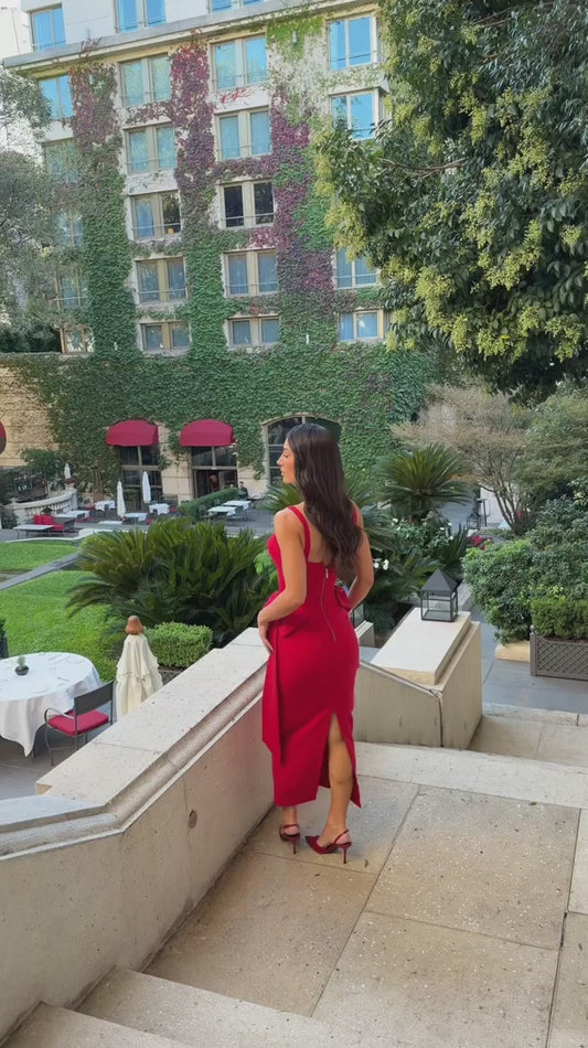 Vestido Midi Alfaiataria Vermelho Laços