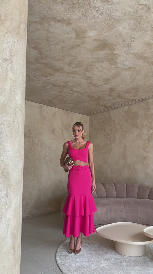Conjunto Midi em Crepe Pink Compasso