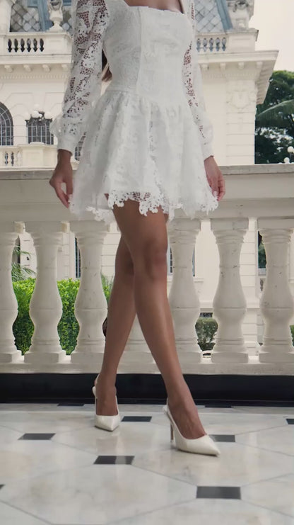 Vestido Curto de Guipir Off White Camille