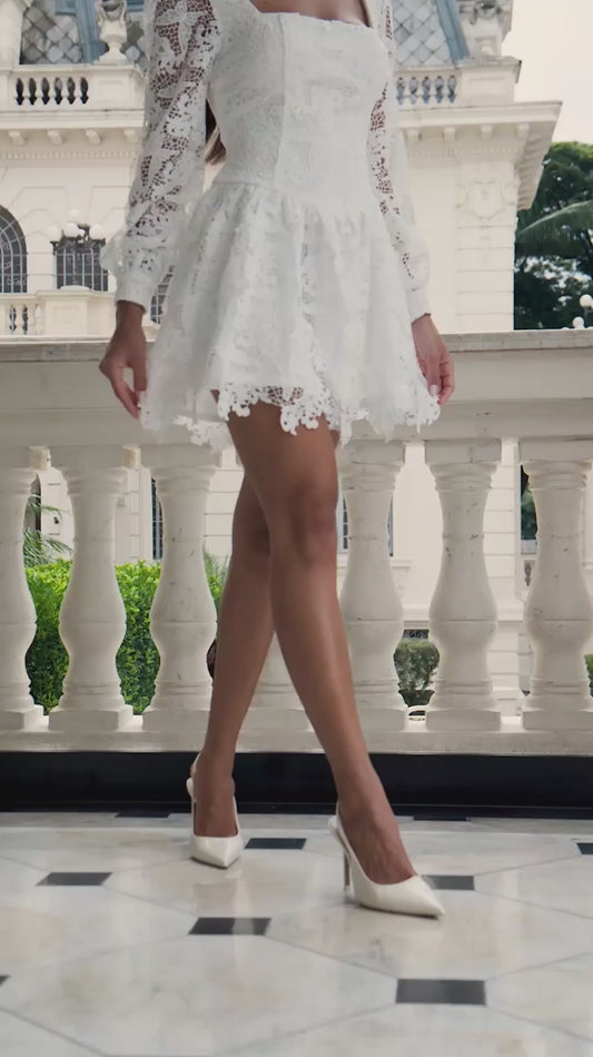 Vestido Curto de Guipir Off White Camille