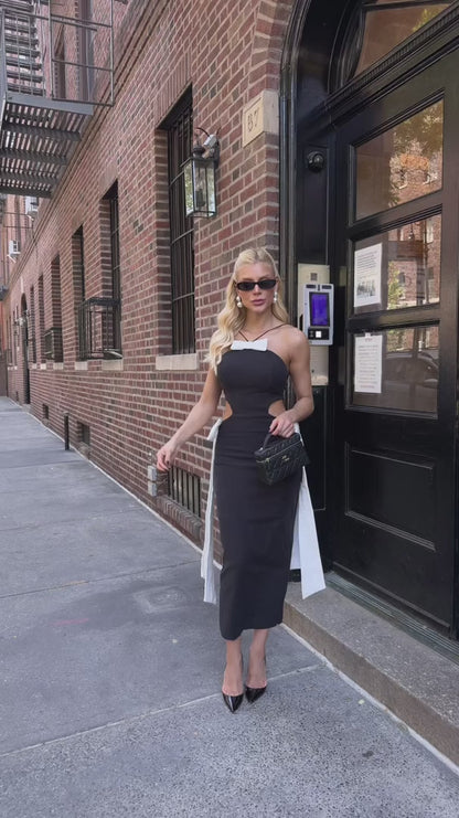 Vestido Midi Justo P&B em Sarja Com Elastano Audrey