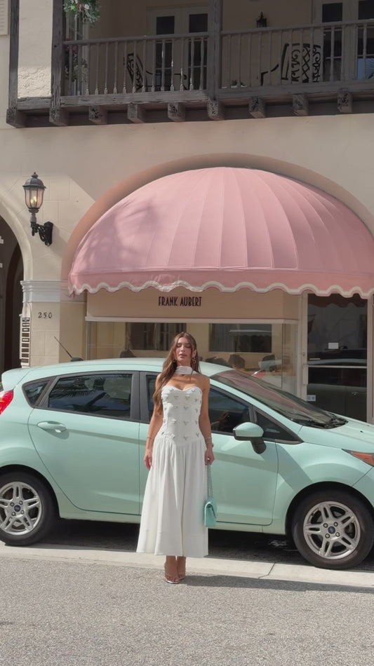 Vestido Aquamarine Midi Off White Decote Coração com Faixa