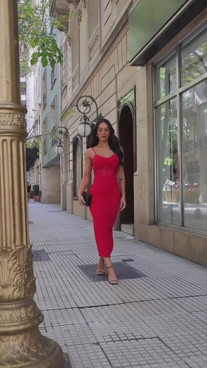 Vestido Midi Vermelho Crepe Stretch Passion