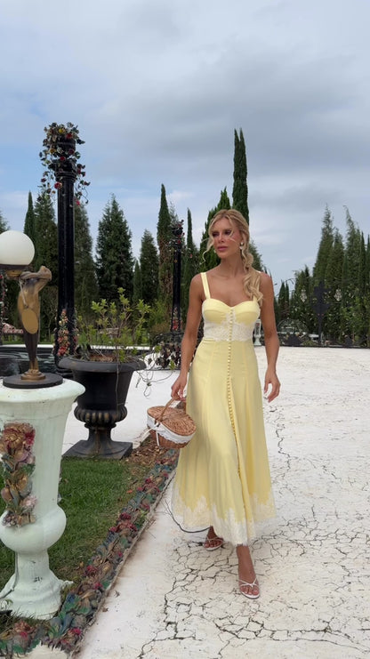 Vestido Begonia Midi Amarelo Manteiga em Linho Misto