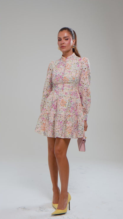 Vestido Maison des Roses Curto em Laise Estampada Floral