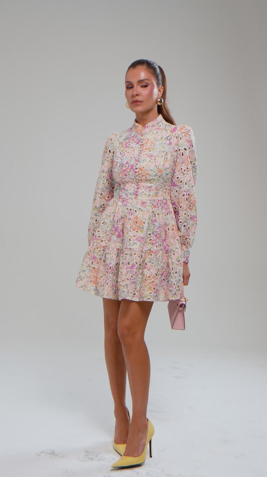 Vestido Maison des Roses Curto em Laise Estampada Floral