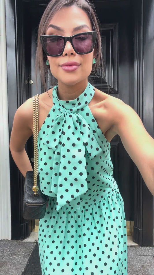 Conjunto Brisa de Crepe Premium com Textura de Linho e Renda Chantilly Poá Verde