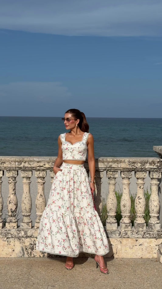 Conjunto Fleur Midi Floral com Bolsos Faca