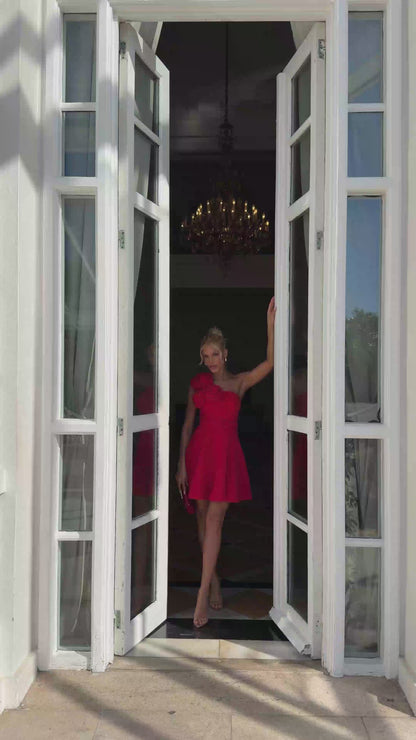Vestido Curto Vermelho Red Bloom Com Cinto