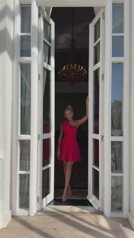 Vestido Curto Vermelho Red Bloom Com Cinto