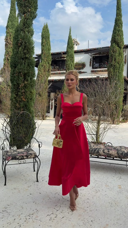 Vestido Acácia Midi Vermelho em Zibeline