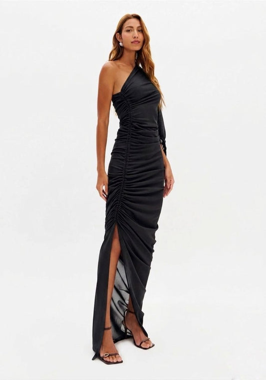 Vestido Super Midi Ombro Único Com Franzido